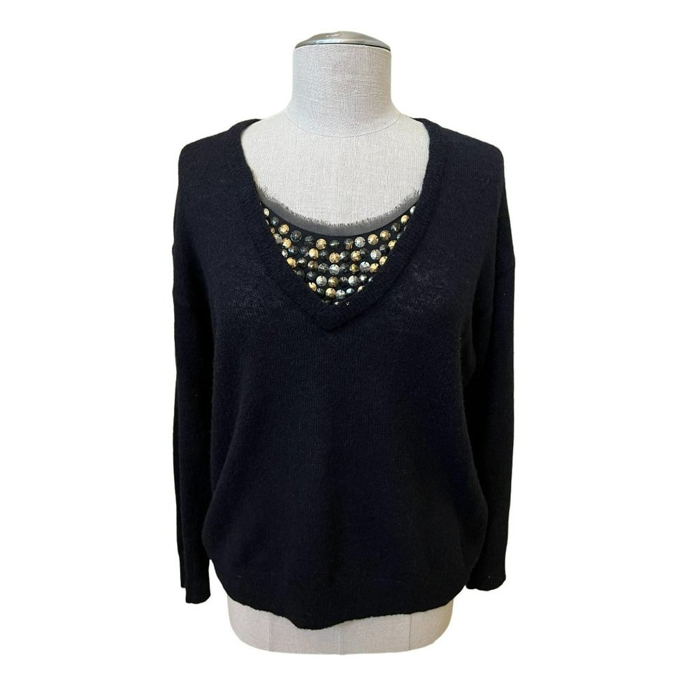 Women's Tory Burch black beaded embellished sweater Small